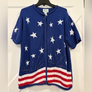 Vintage The Quacker Factory USA July 4th Patriotic Appliquéd Sweater Size Large
